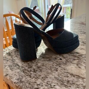 Denim Stacked Platform Heels